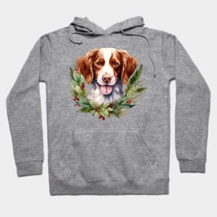 Christmas Brittany Dog Wreath Hoodie